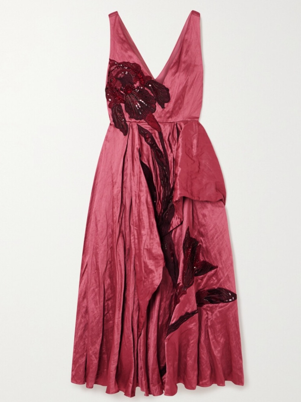 ERDEM Applique Floral Satin Midi Dress